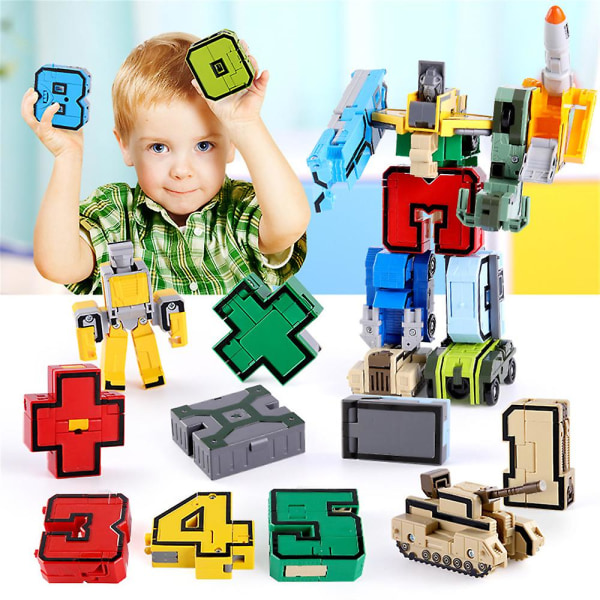 Roboter Transformasjon Byggeklosser Action Figur Bilmodell Deformer Nummer Pedagogiske leker