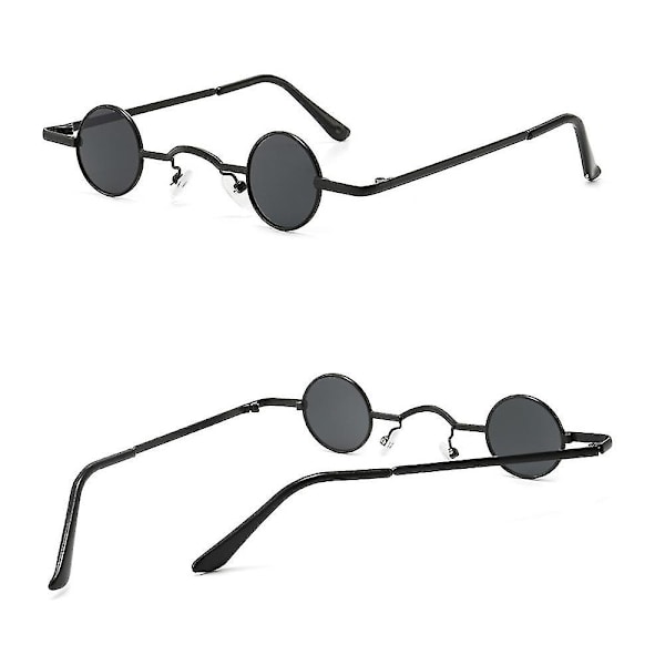 Unisex Metall Mini Rund Inramade Solglasögon Retro Hip Hop Roliga Solglasögon Black Gray