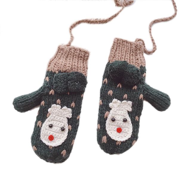 Stickade vantar Fleecefodrade vantar Cartoon Elk Handskar Hel fingerhandskar Black Green