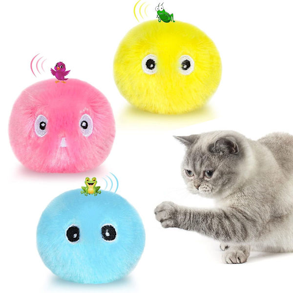 Katt leksak bollar med kattmynta, 3-pack interaktiva fluffiga katt kickers, realistiska djurljud, träningsleksaker för kattungar Pink + Blue + yellow