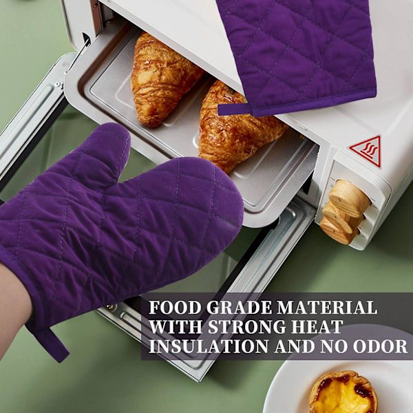 1 par varmebestandige bomuldsbagehandsker grydeholder bagehandsker Purple