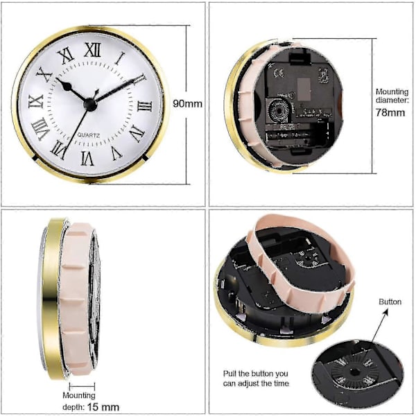 3-1/2 tuuman (90 mm) kvartsikello sovitus/insert arabialaisilla numeroilla, kvartsiliike