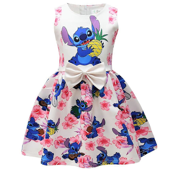 Klänning för flickor 5-9 år, Lilo och Stitch-tryck, ärmlös, semesterprinsessa, fest, skridskoåkning 9256 6-7 Years