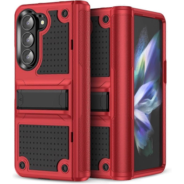 Fodral för Samsung Galaxy Z Fold 6 med Stativ, Stötsäkert 2-i-1 Silikon Gummi med Hård PC Robust Helkroppsfodral för Z Fold 6 Red Black For Galaxy Z Fold 6