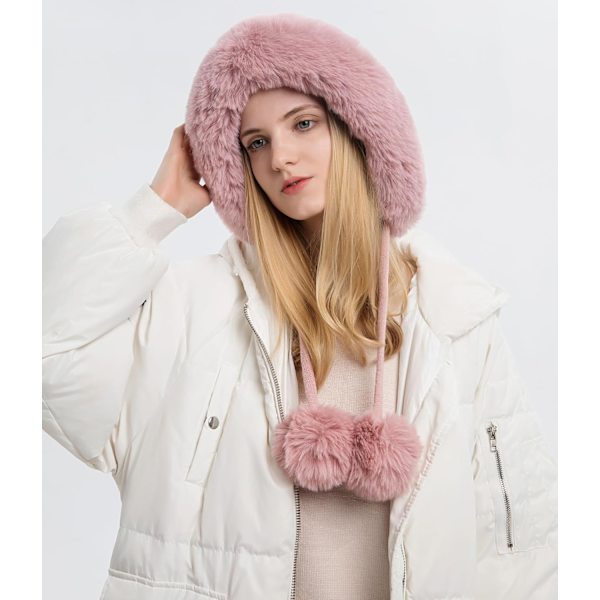 Dam vinter Peruvian öronbeklädnad Beanie Hat Öronklaffar Sherpa Skidmössa Stickad Fleecefodrad 3 Pom Pink Solid One Size