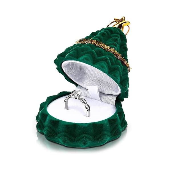 Julgrans Smyckesringhållare Förlovningsbröllopsask Foto Ring Present