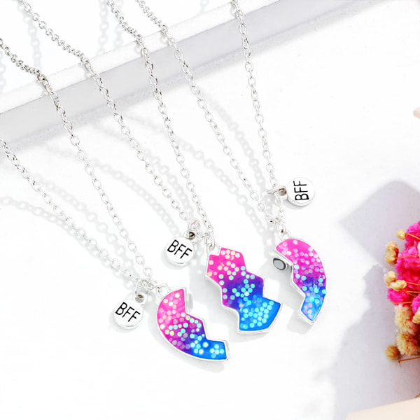 3 st BFF-halsband Bästa vänner vänskapskedja halsband födelsedagspresenter kedja hänge gåvor för flickor (rosa och blå)