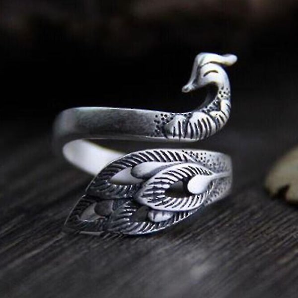 Sølvbelagt påfugleformet åben ring - Vintage påfugleformet åben ring