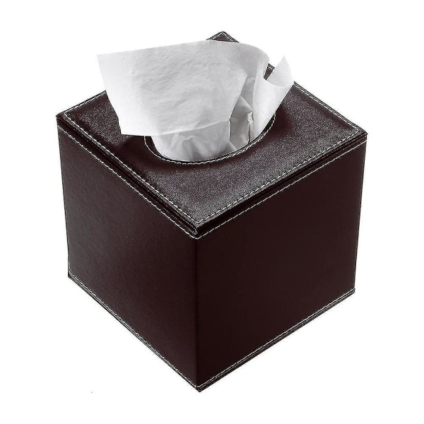 Pu Läder Tissue Box-hållare, fyrkantigt case med botten