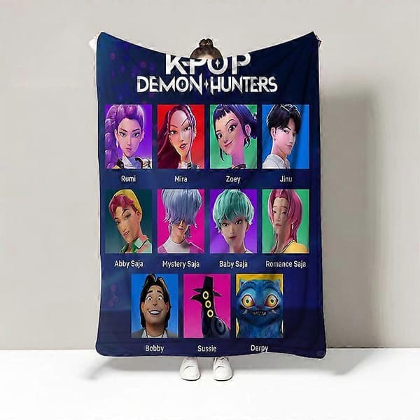 K-Pop Demon Hunters Tema Flonel Tæppe Frokostpause Tæppe Quilt Sofatæppe J 100x150cm
