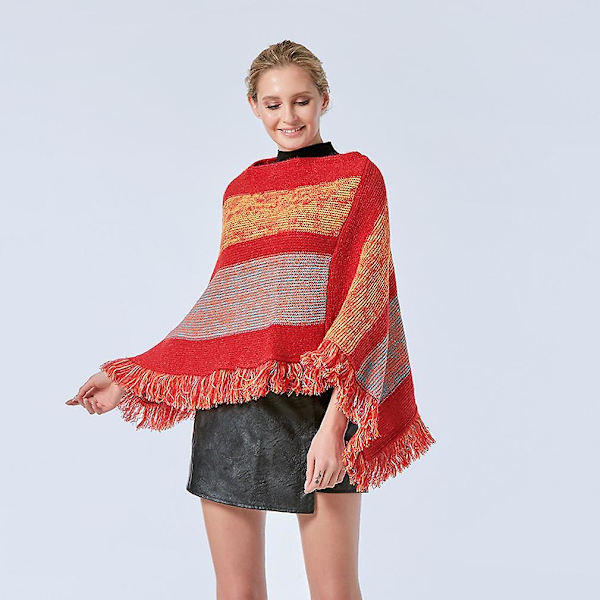 Varm lös sjal pullover stickning poncho med tofs fladdermus blus för dam etnisk stil