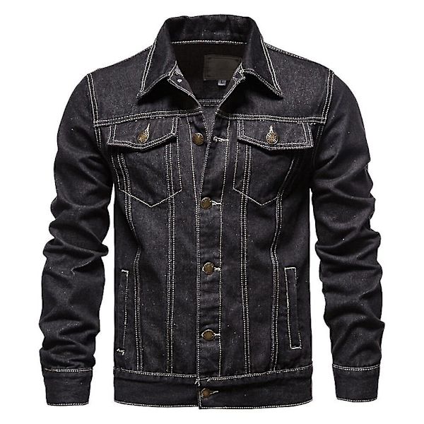 Klassisk jeansjacka med lapelknapp för män Black L