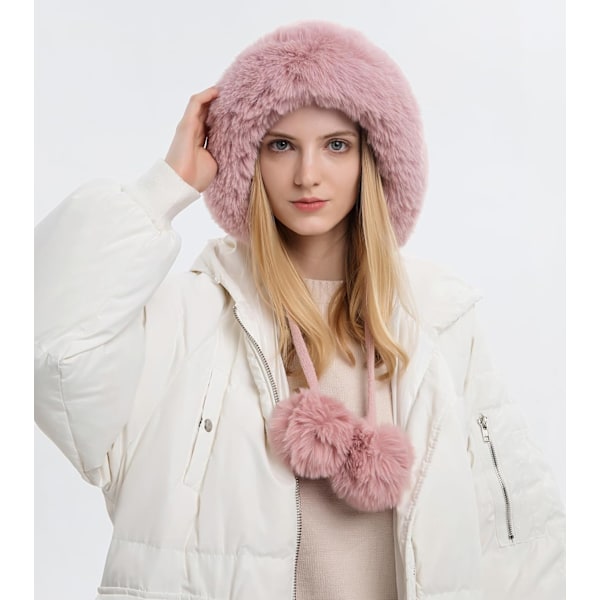 Dam vinter Peruvian öronbeklädnad Beanie Hat Öronklaffar Sherpa Skidmössa Stickad Fleecefodrad 3 Pom Pink Solid One Size