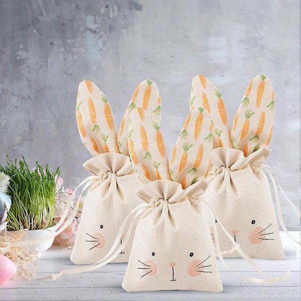 Påskehareposer med ører Søte godterier Beige snorposer Festartikler 3pcs