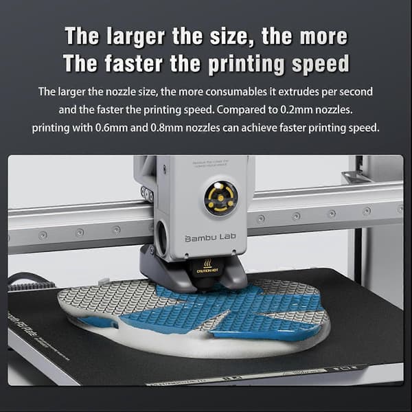 4-pakning Bambu A1 mini/A1 Hotend-sett, 0,2/0,4/0,6/0,8 mm dyse i herdet stål for Bambu Lab A1/A1mini, erstatningsdyse for 3D-skriverhode for Bam