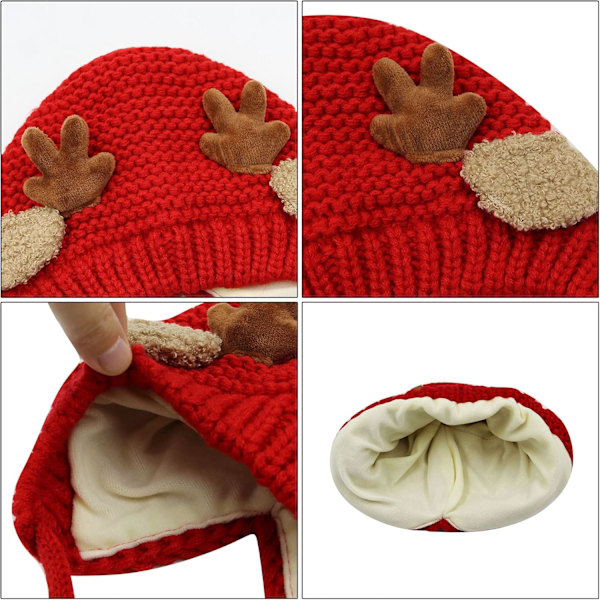 Sød Hjorte-Elg Gevir Baby Hat Vinter Varmt Plys Strikket Ørevarmer Bonnet Drenge Piger Kasket Beanie med Hakesnor Red One Size