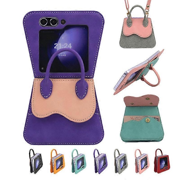 Söt Lyxig Läder Handväska Fliptelefonfodral för Samsung Galaxy Z Flip 6 för Flickor Kvinnor Red