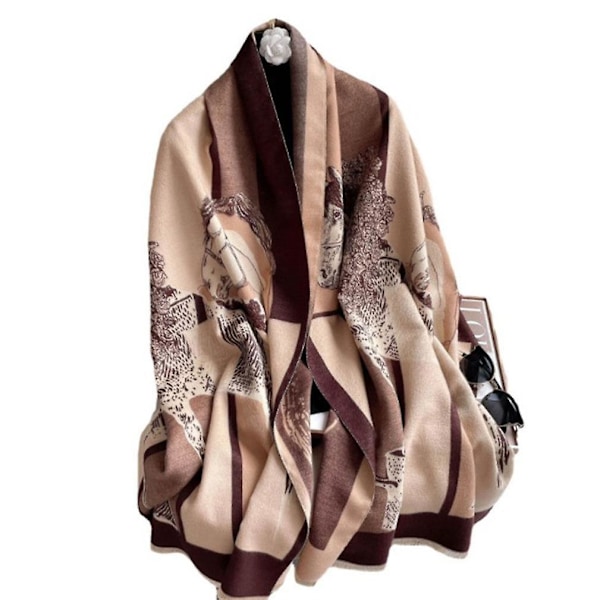 Jacquard Pashmina Scarf With War Horse Pattern Long Travel Shawl Fashion Thicken Warm Wrap For Lady