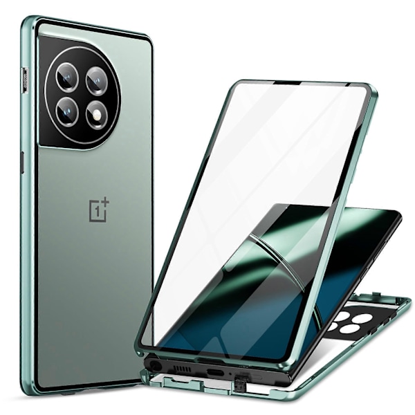 Metalliskt MagSafe Magnetiskt Skal Kompatibelt med OnePlus 12, Dubbelsidigt Glas Allt-i-ett Stötsäkert Skal med Kameralinsskydd Green For OnePlus 12