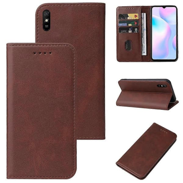 Magnetiskt Läderfodral för Xiaomi Redmi 9AT Brown