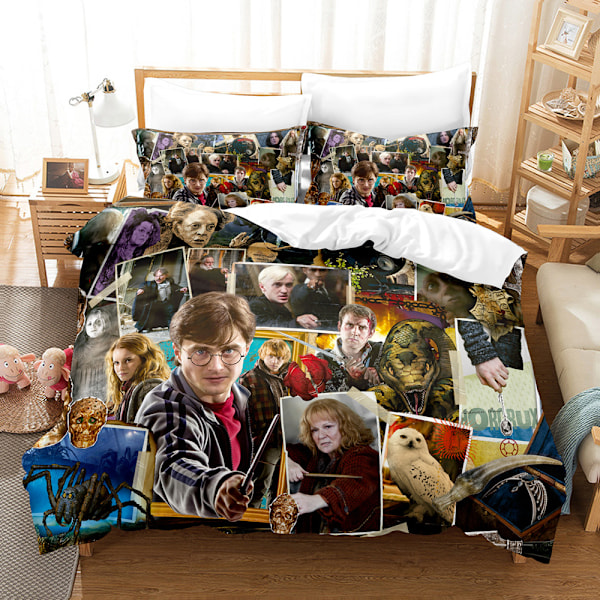 Harry Potter Sengetøjssæt med Trykt Motiv Dynebetræk Quilt Betræk Pudebetræk Børnegave 12 135*200