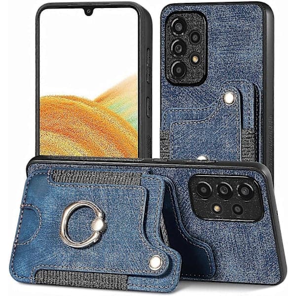 Lærfutteral for iPhone 11 med 360 Støtte & Magnetisk Kortholder - Blått TPU Bakdeksel [JUN]