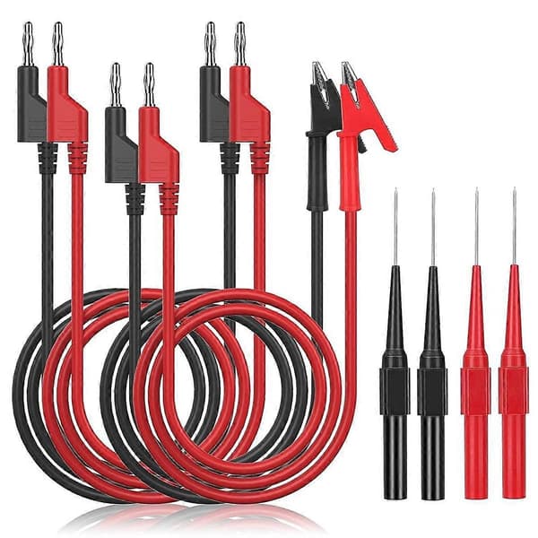Multimeter Bananplugg til Krokodille Alligator Klemme Testprobe, Bananplugg til Bananplugg Kabel 4PC blackred