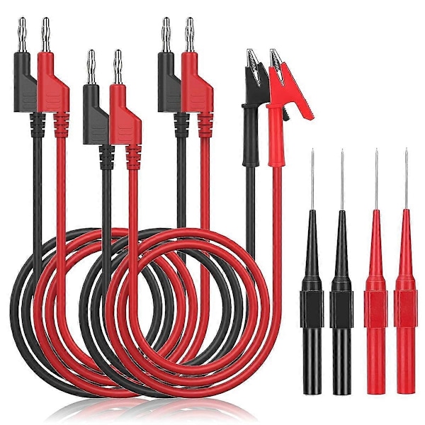 Multimeter Bananstik til Krokodille Alligator Klemme Test Probe, Bananstik til Bananstik Kabel 4PC blackred