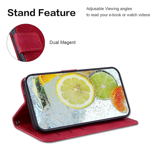 Lærveske med stativfunksjon for Motorola Moto X40 5g/edge 40 Pro 5g/edge+ (2023) - Dobbelt 8-formet trykk, lommebokdesign Red