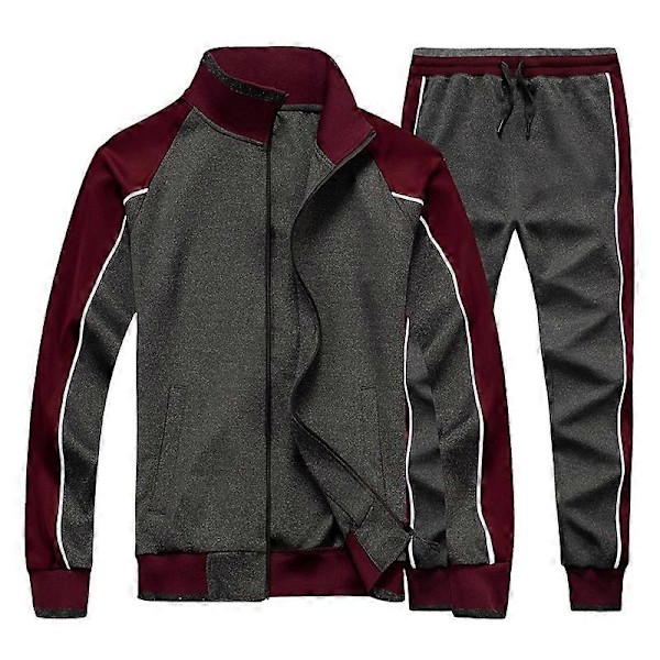 Männs Aktivkläder Hel Dragkedja Varm Träningsoverall Sportset Casual Sweat Suit Grey XL