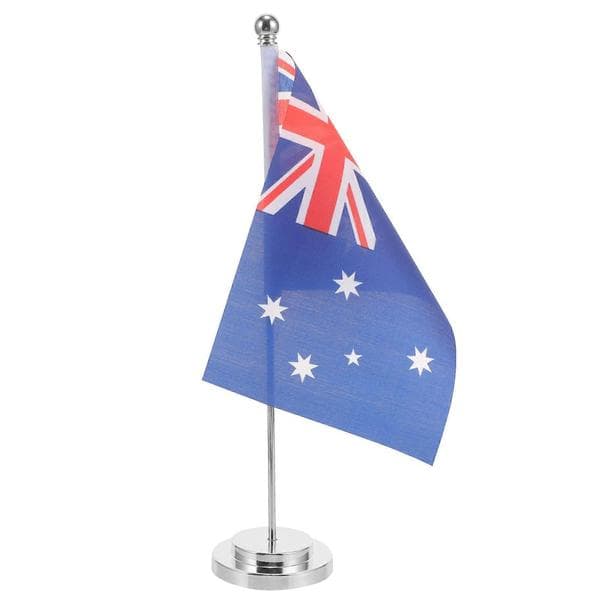 1 sett skrivebordsflagg Australia, kontorbordflaggdekor, landsflaggpynt, bordflagg med stativ