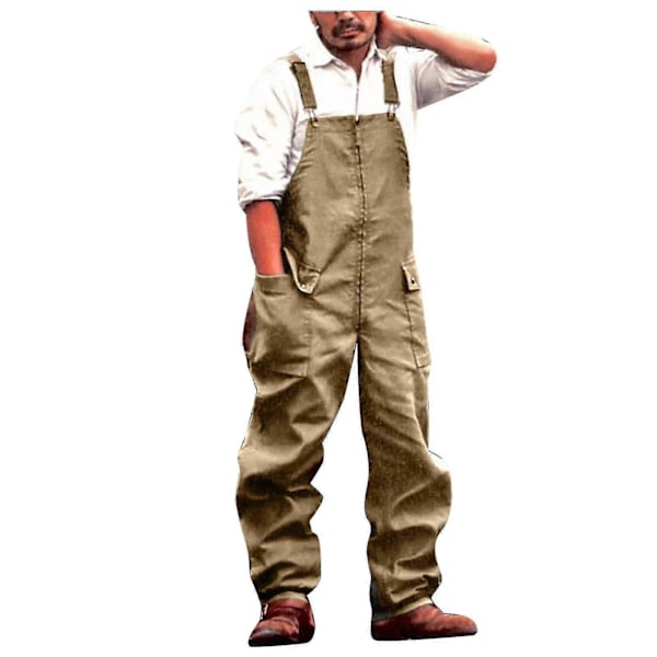 Männs Byxor Retro Männs Cargo Byxor Nya Lösa Och Stora Storlekar Avslappnade Överaller Yellow L