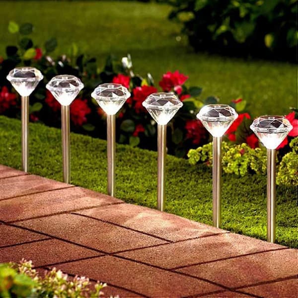 Solcelledrevne diamantstavlamper i rustfrit stål LED havelanterner 4 stk. hvid