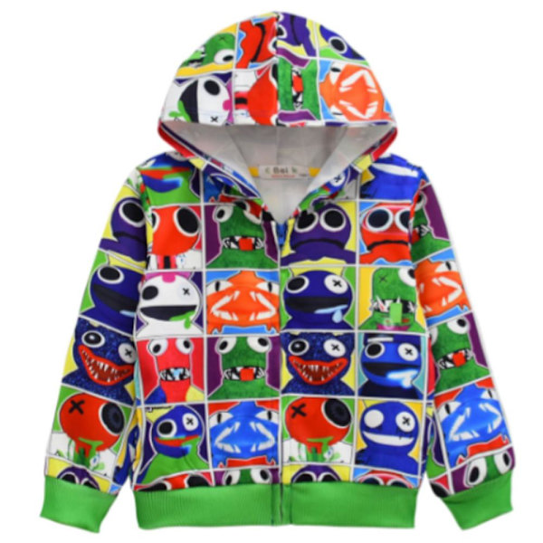 5-9 år Børn Drenge Piger Rainbow Friends Hættejakker med lynlås Outwear Toppe Gaver C 7-8 Years