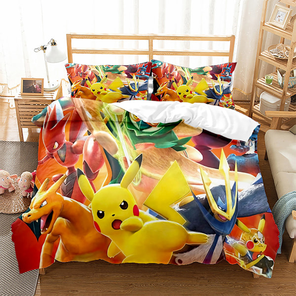 3D digitaltrykt dynetrekk putetrekk sengetøy tegneserie Pikachu tredelt sett hjemmetekstil firedelt sett 3 200*200