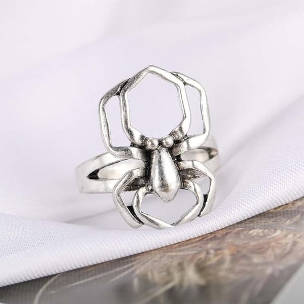 Gotisk Spindelring Sølv Spindel Oksidert Ring Chunky Statement Ring Punk Dyre Ring Halloween Smykker for Kvinner og Jenter