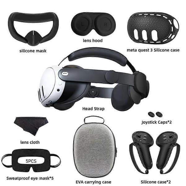 Til Meta Quest 3 Nideligt VR-opbevaringstaskesæt Headset, Controller og Hovedenhed Silikone Beskyttelsescovers Sort Black