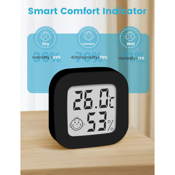 3 pakker rumtermometer Lille digitalt hygrometer Indendørs LCD temperatur- og fugtighedsmåler til hjemmet, kontoret, soveværelset, babyværelset (sort)