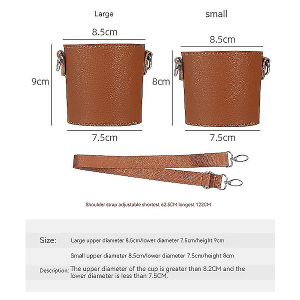 Bärbar kopphållare i PU läder, kaffekoppshållare i läder med axelremmar, återanvändbar kaffefodral i läder Light brown L