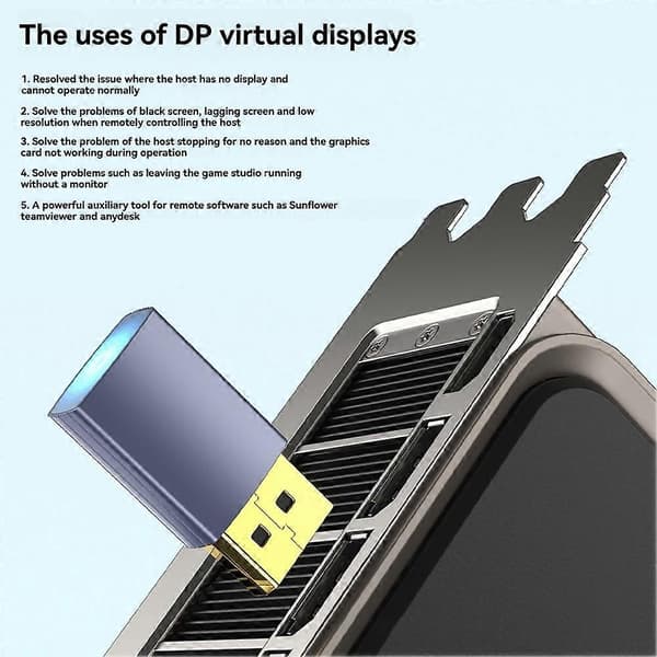 4K DP Dummy Plug Display Emulator Displayport Virtuel Skærm Hovedløs Ghost Display EDID Emulator Virtuel Skærm Black