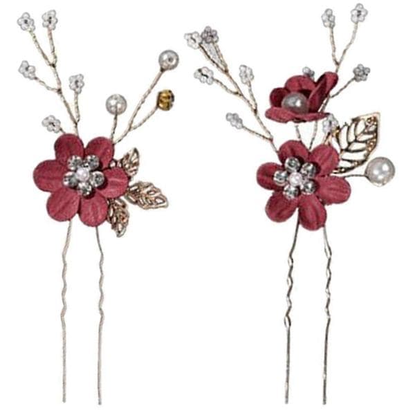 2 st blomformade U-hårnålar Bröllopsblomhårnålar för brudbröllopsbal 11,50 x 4,80 x 1,00 cm Mörk röd