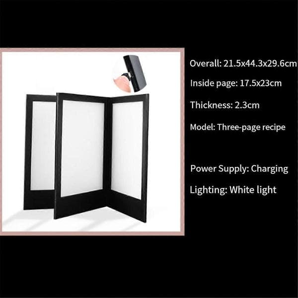 Genopladelig LED Lys Menu Bog PU Læder Display Bog To Sider