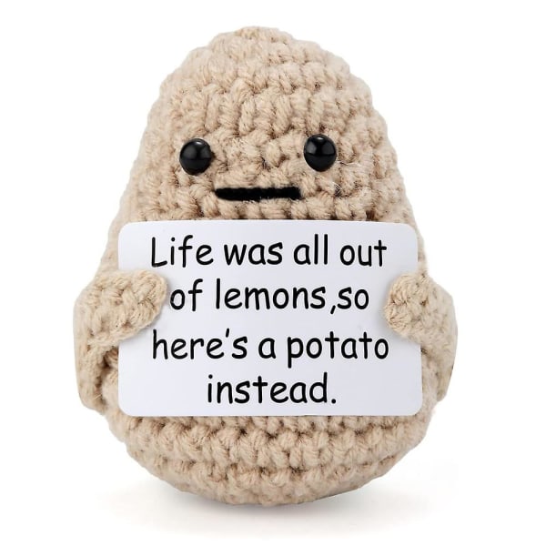 Mini sjovt positivt liv kartoffel ornament, interessant strikket kartoffel dukke kreativ sød kartoffel dekoration til fødselsdag Opmuntring gaver Life Potato 1Pc