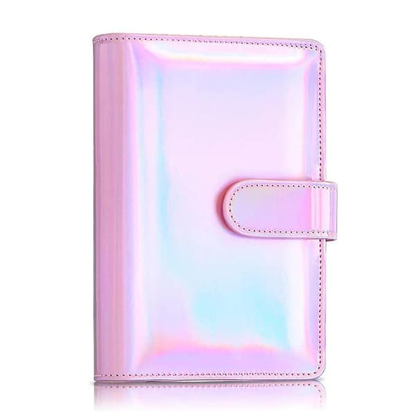 A6 PU læder notesbog-bind, laser regnbue 6-rings budget-pengekuverter, planlægger rejsejournal-bind Laser pink