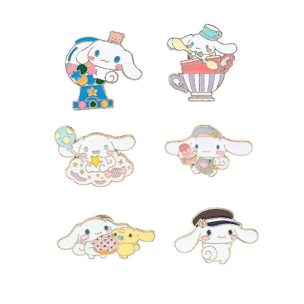 6 kpl Cinnamoroll-rintakuntaneulasetti reppuihin, vaatteisiin, takkeihin, hattuihin, kawaii-sarjakuva, koiran koristelahjat 6Pcs