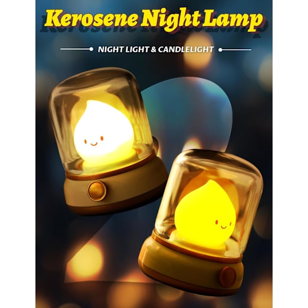 Søt Kerosin Nattelys, Koselig Lys, Oppladbar Nattelys, Dusjlampe, Nydelig Dekorasjon, Nattelys for Voksne, Kult Lampe yellow