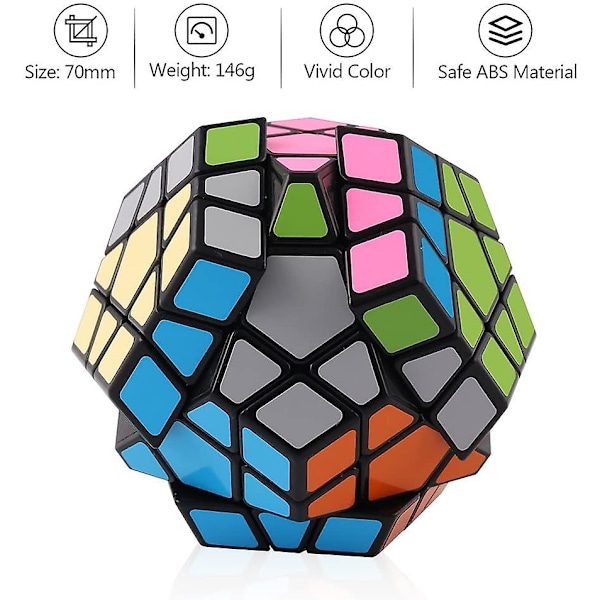 Shengshou Megaminx Speed Cube 3x3 Dodekaeder Hexagon Puslespill Svart