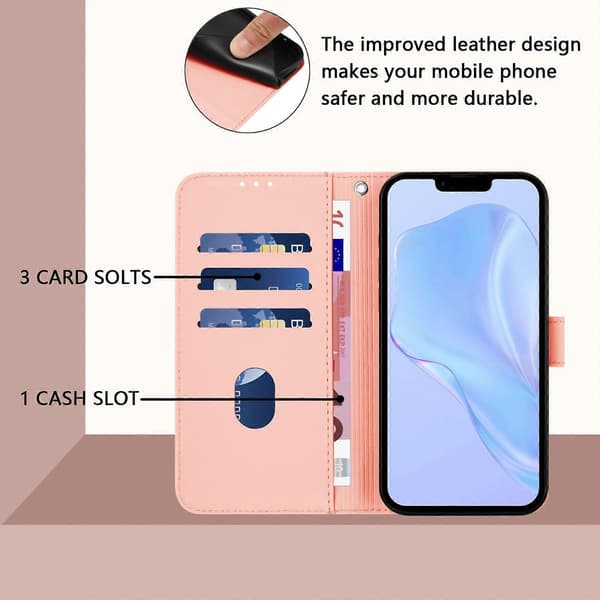 Skinnkänsla Läder Telefonfodral För iPhone 15 Plus Pink