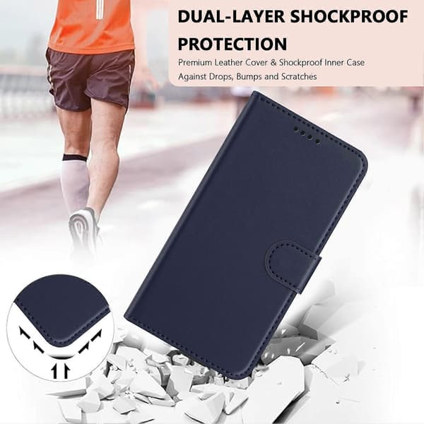 Kompatibel med iPhone 16 Plus Läderfodral Plånboksställ Enfärgad Anti-fall Telefonfodral Blue