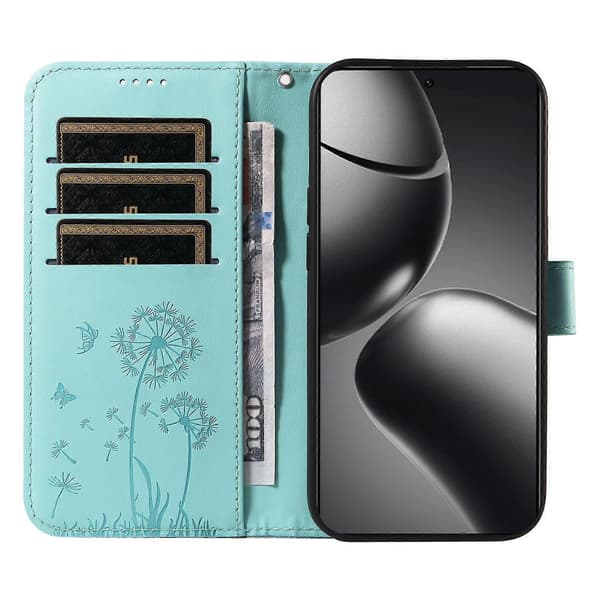 För Xiaomi 14T Läderfodral Plånbok Telefonfodral Maskros Tryck Green